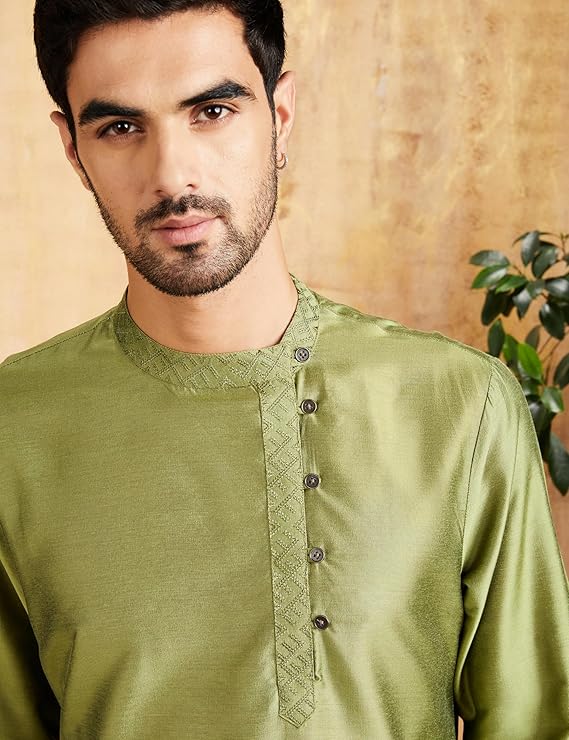 men's rayon solid festive embellished long kurta (regular fit)
